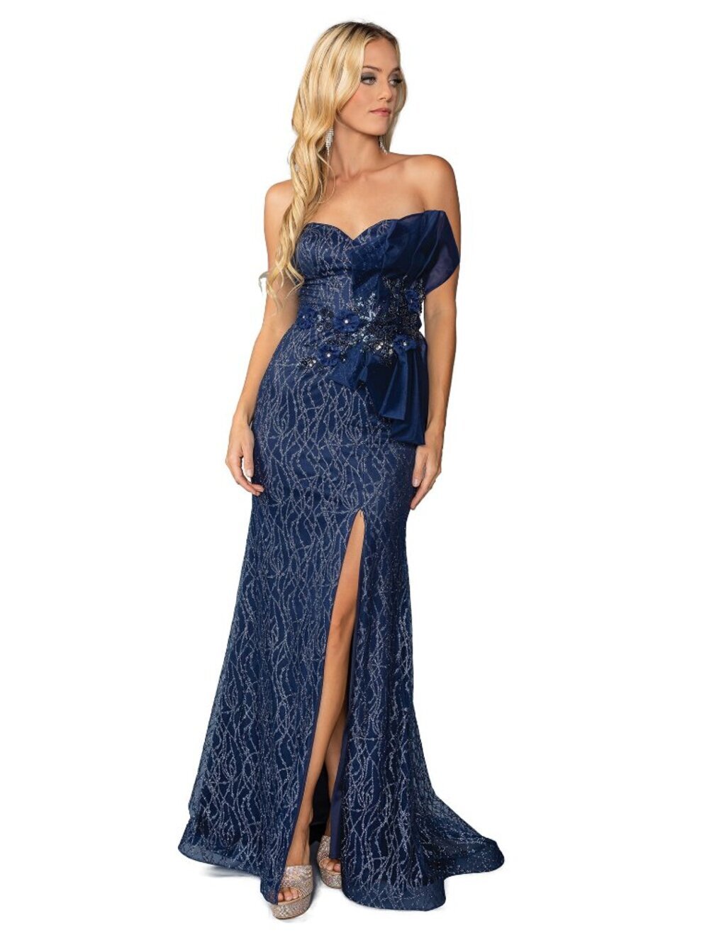 NEW NAVY Evening Gown Floor Length Formal Elegant Stunning 4394